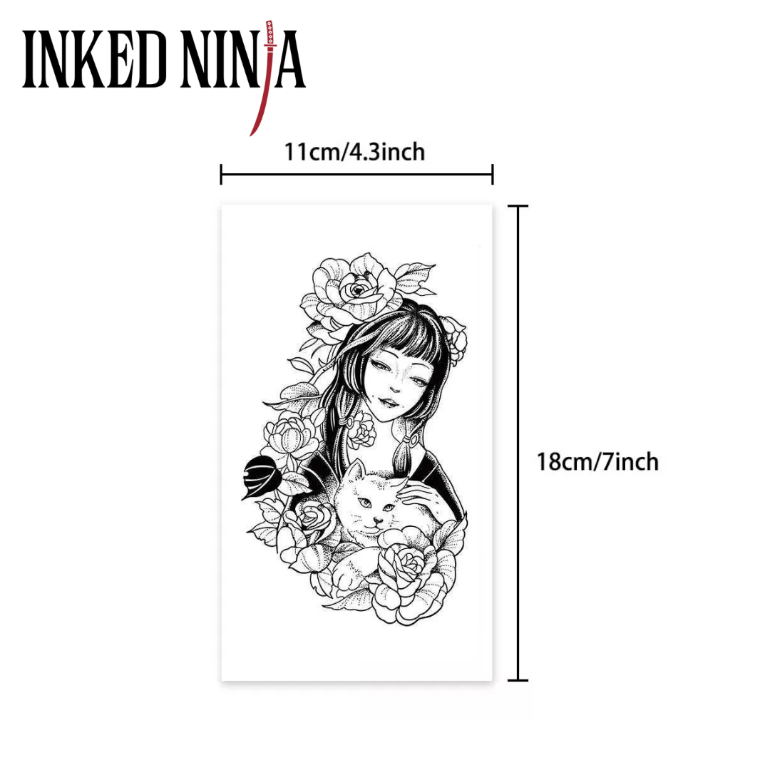 Anime Girl with Roses & Cat