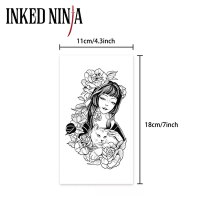 Anime Girl with Roses & Cat